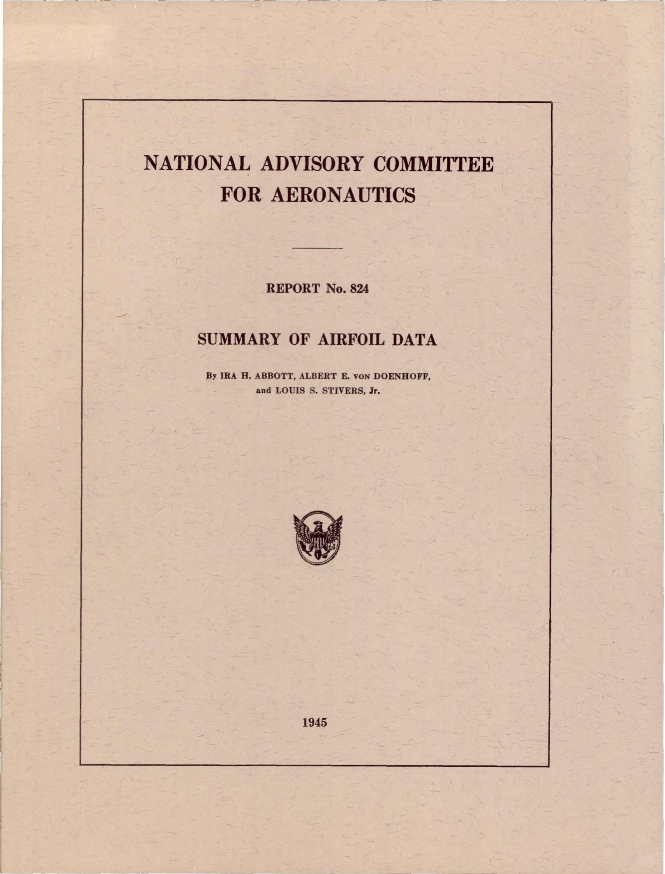 NACA Report 824, Summary of Airfoil Data