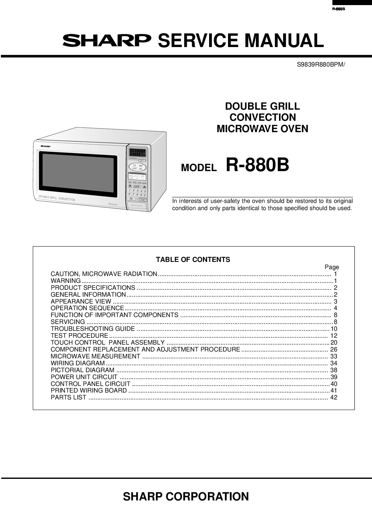 Sharp R880BPM Service Manual