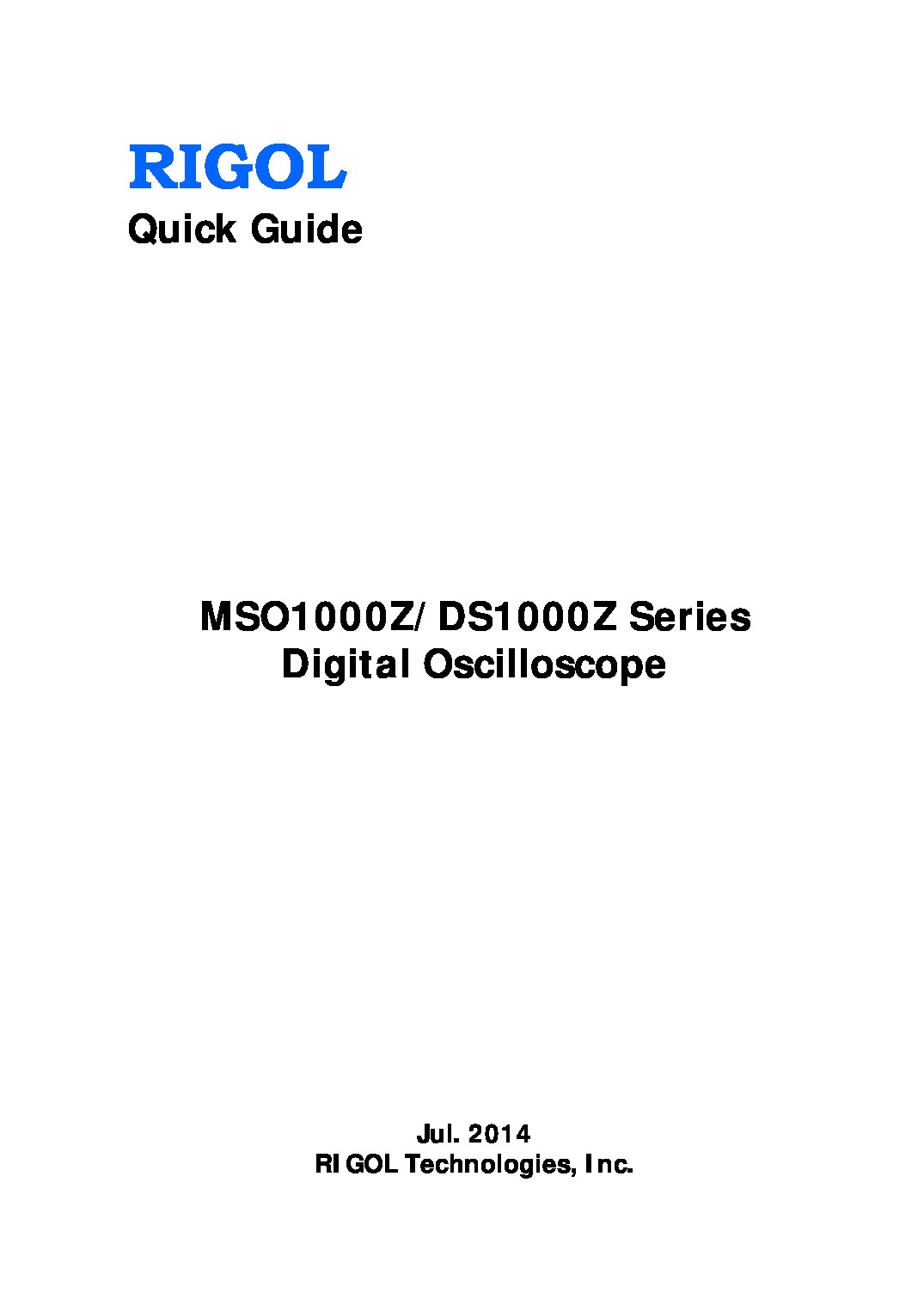 Rigol MSO1000Z/DS1000Z Series Digital Oscilloscope Quick Guide