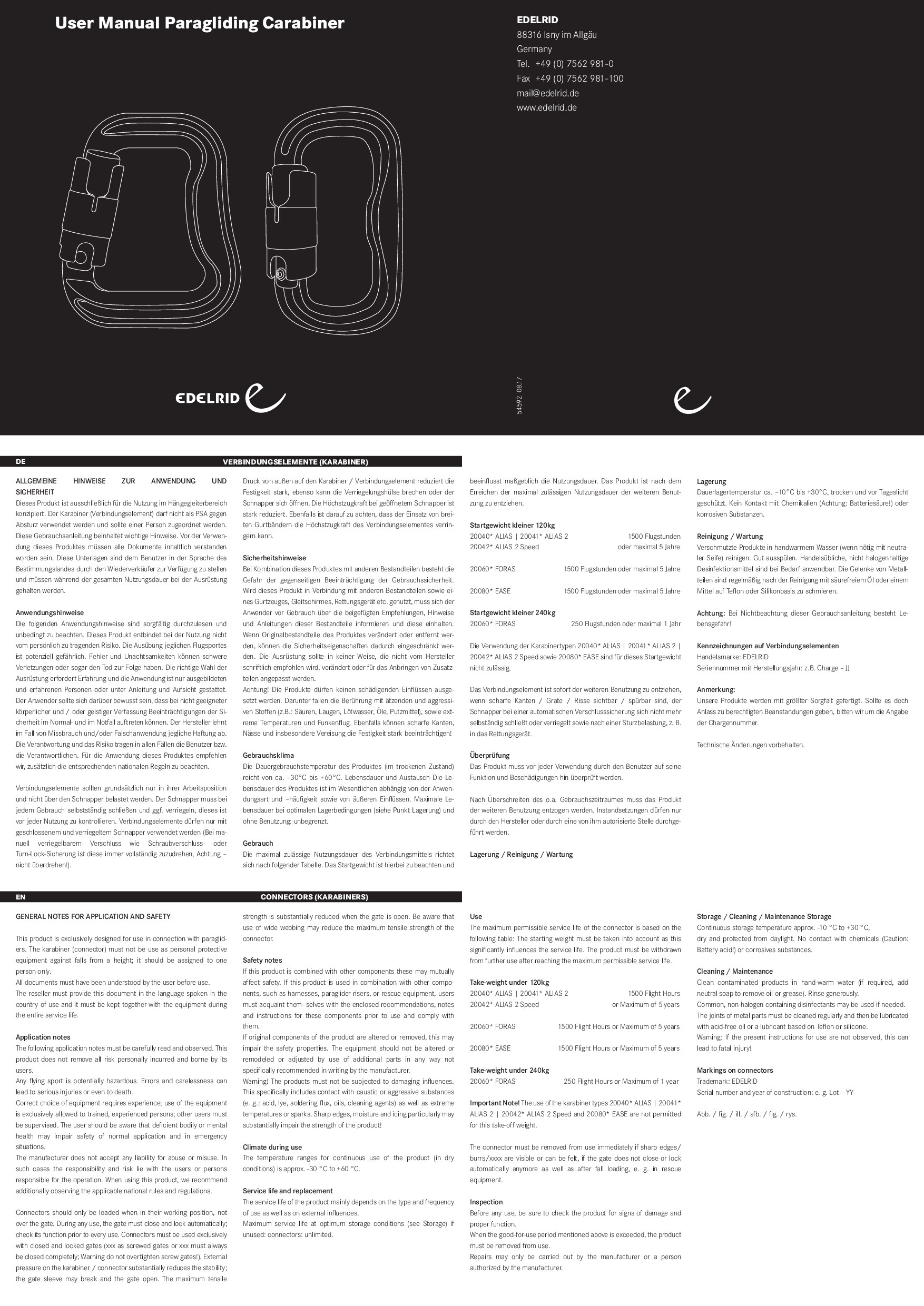 Edelrid Paragliding Carabiner User Manual