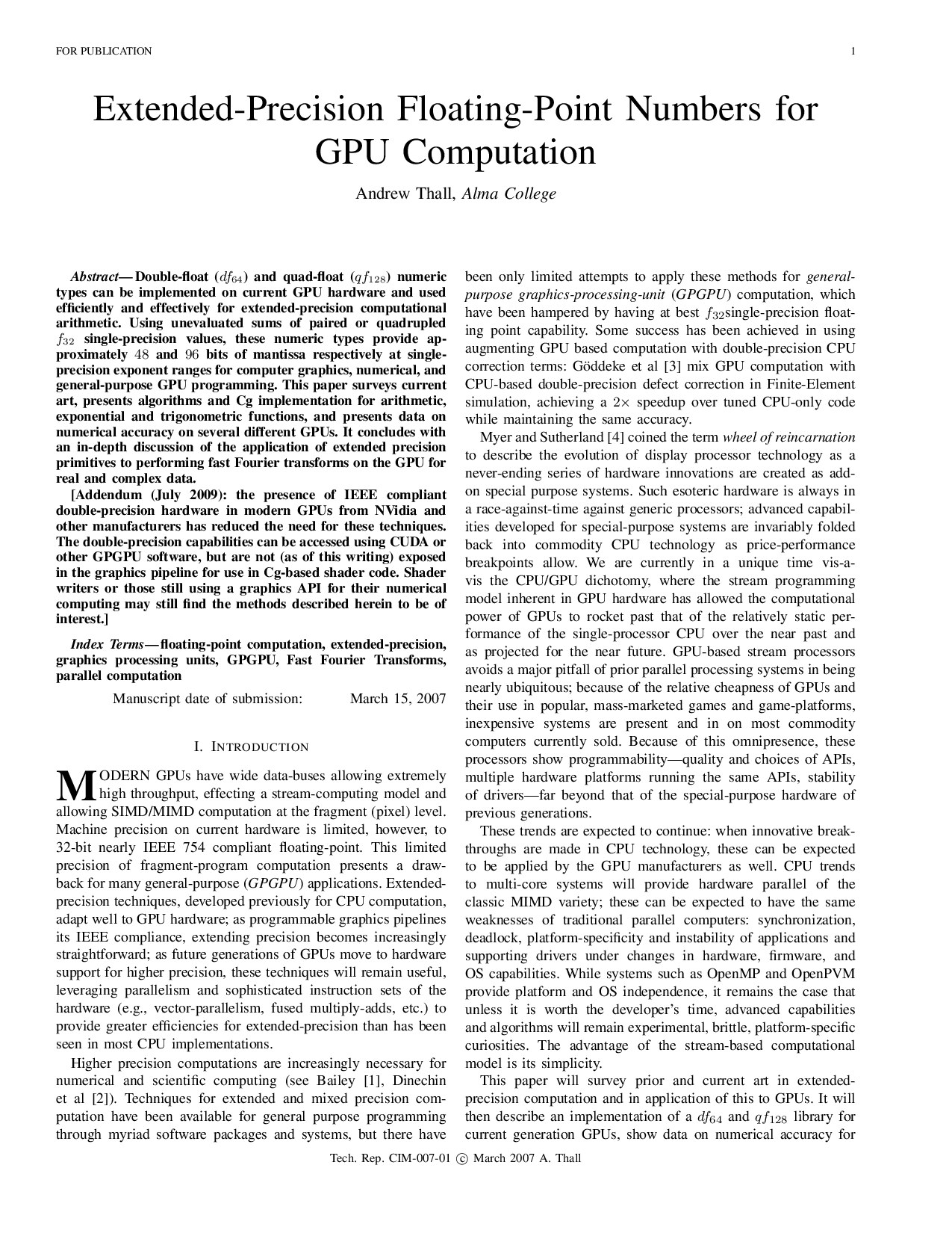 Extended-Precision Floating-Point Numbers for GPU Computation
